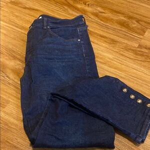 Loft Dark Blue Denim Jeans with Button Detail EUC Size 12